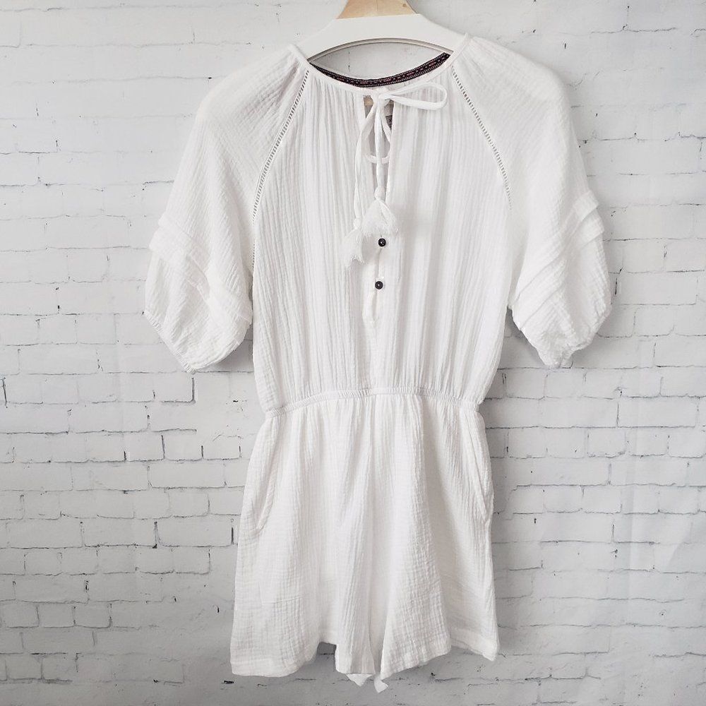 Knox Rose White Cotton Romper Size XS Shorts Tassels Lined Boho Coastal Gauzy